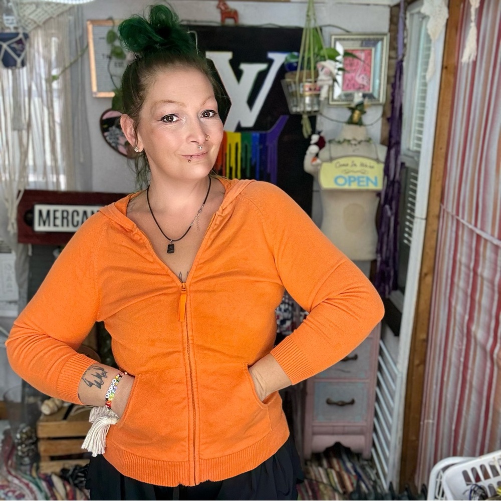 Lilly Pulitzer vintage Bright Orange knit Zipper Front Cardigan Size XSmall